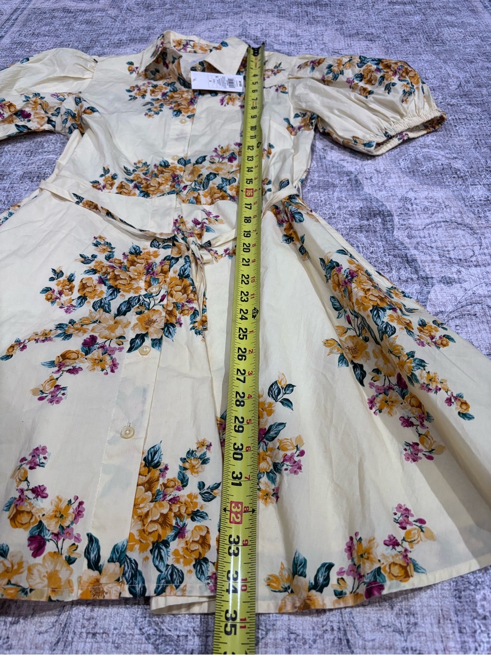a new day Women's Yellow Floral Shirt Dress with Belt Size Small NWT - Picture 5 of 6